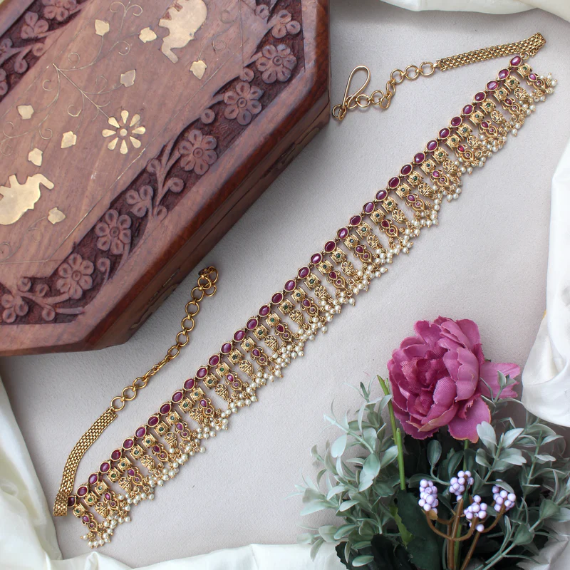 Antique Gold Premium Kemp Guttapusalu Style Bridal Hip Chain